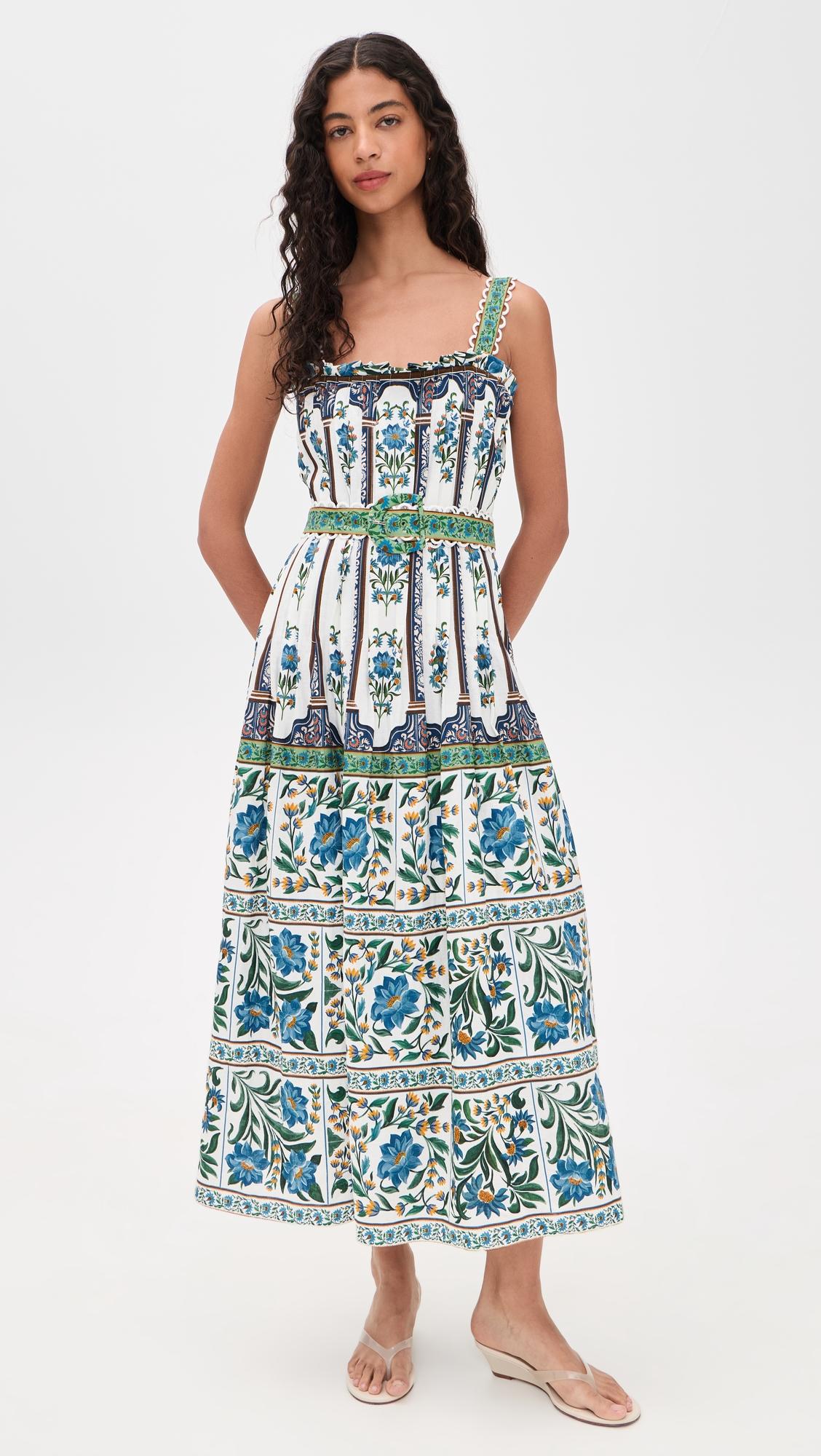 Manoela Off White Sleeveless Belt Maxi Dress by FARM RIO