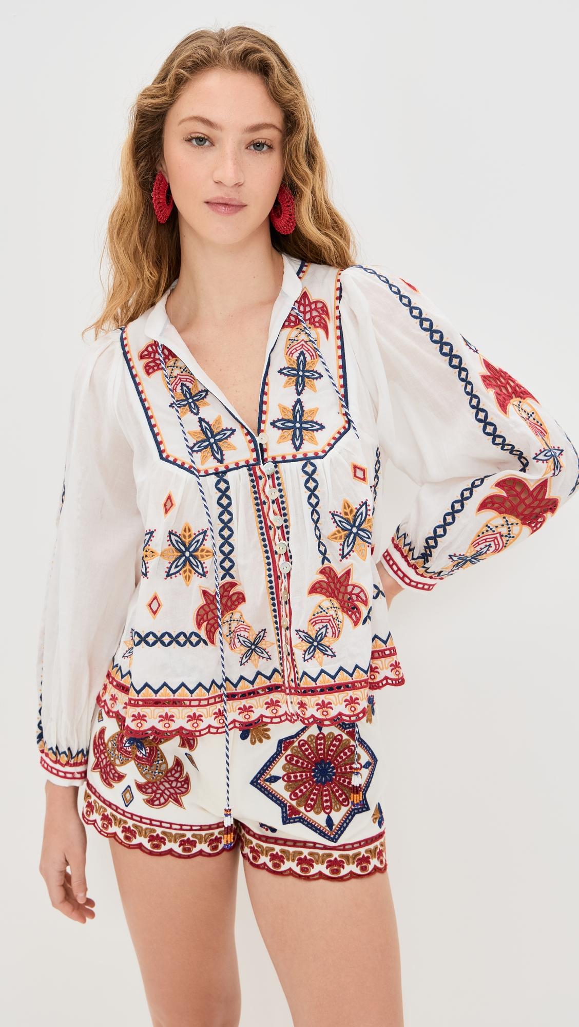 Marys Tiles Off White Embroidered Blouse by FARM RIO
