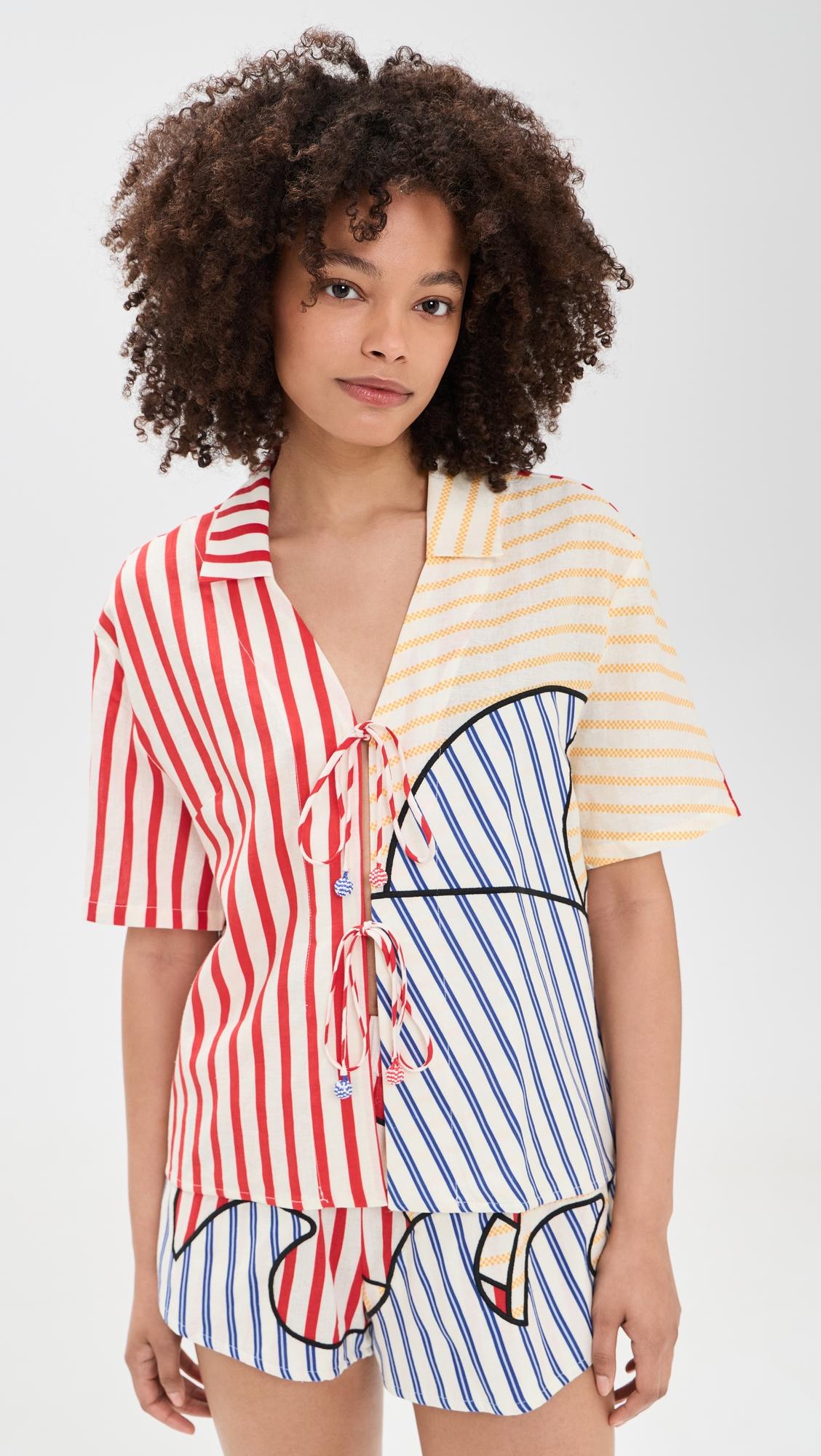 Navy Stripes Off-White Blouse by FARM RIO