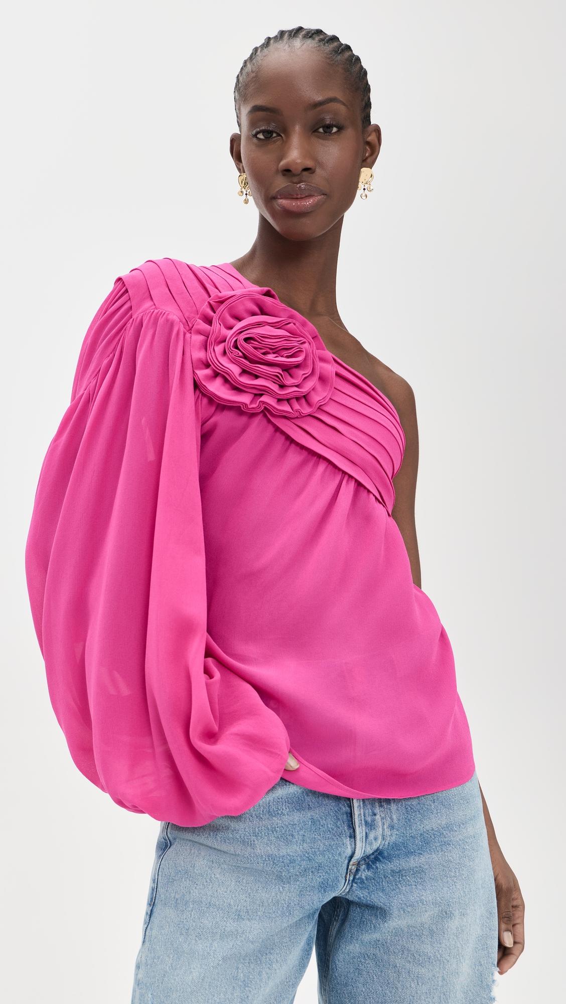 Pink Rose One Shoulder Blouse by FARM RIO