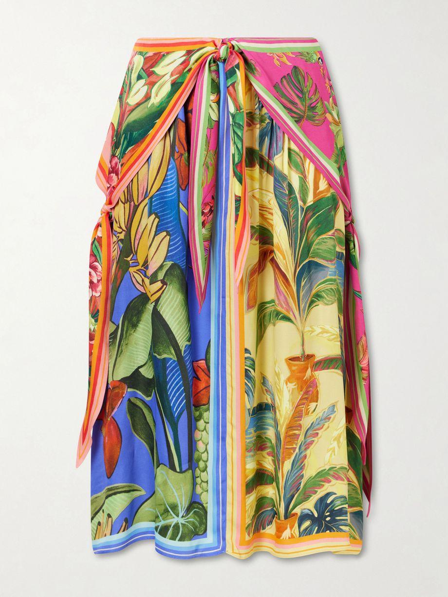 Rainbow Summer printed satin midi skirt by FARM RIO