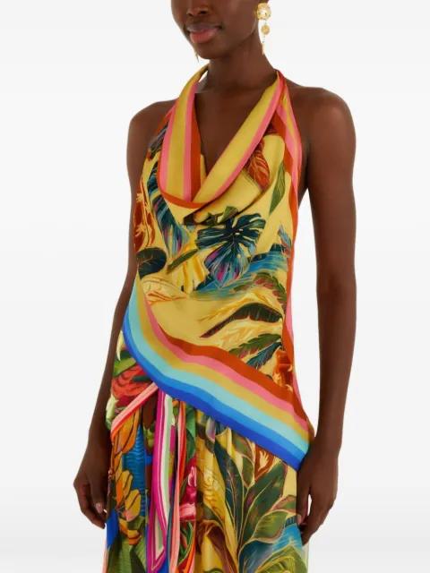 Rainbow tropical-print cowl-neck top by FARM RIO