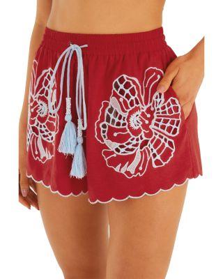 Red Embroidered Shorts Swim Cover-Up by FARM RIO