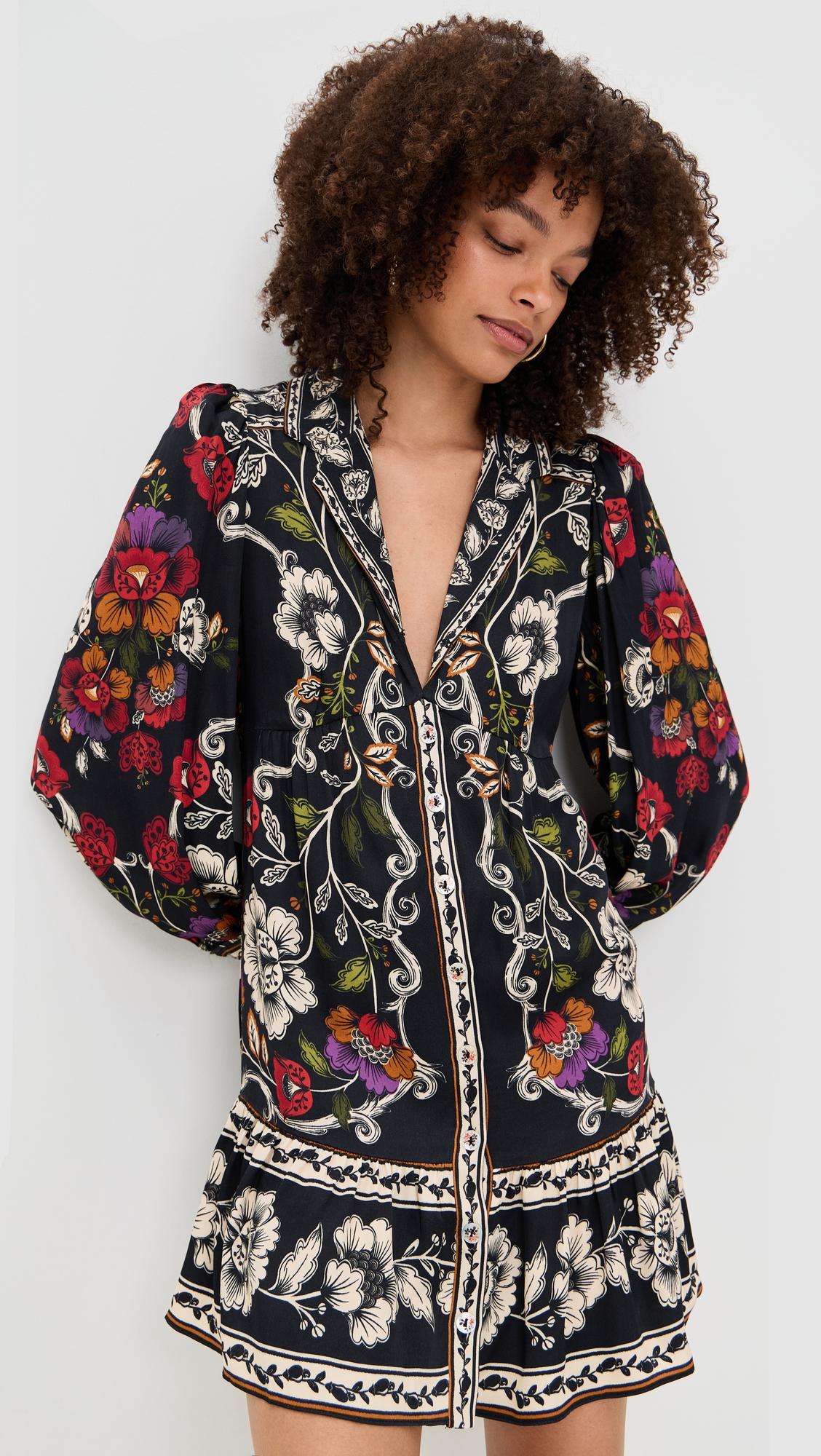 Rococo Flowers Black Mini Dress by FARM RIO