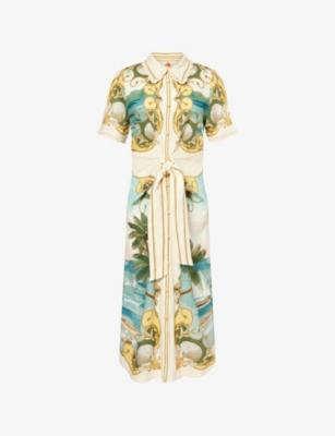 Royal Sea Linen-Blend Midi Dress by FARM RIO