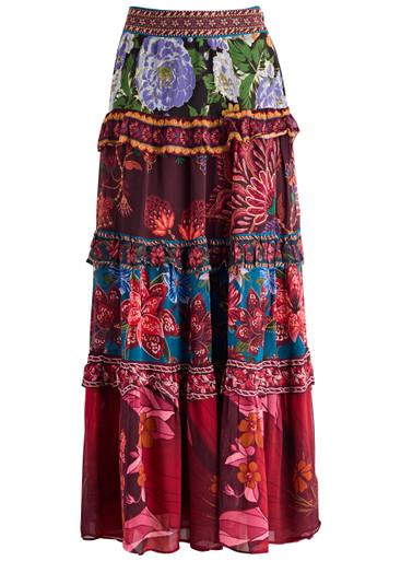 Ruffled floral-print chiffon maxi skirt by FARM RIO