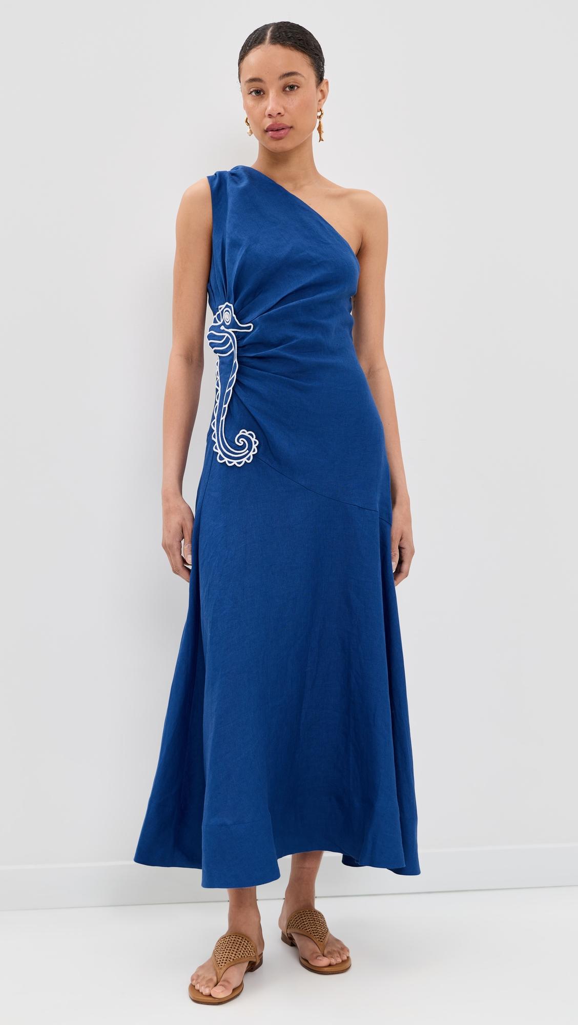 Seahorse Embroidery One Shoulder Maxi Dress by FARM RIO