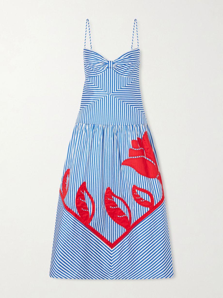 Sky striped embroidered cotton poplin midi dress by FARM RIO