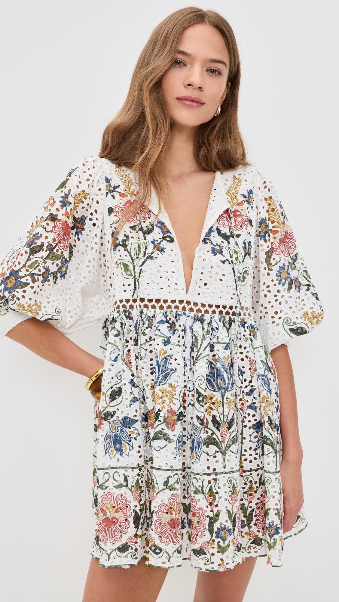 Stitched Garden Off-White Mini Dress by FARM RIO