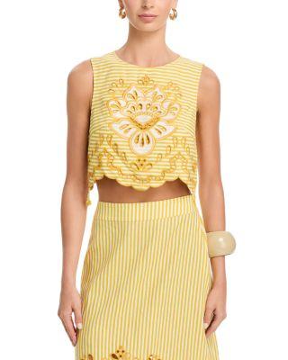 Striped Embroidered Top by FARM RIO