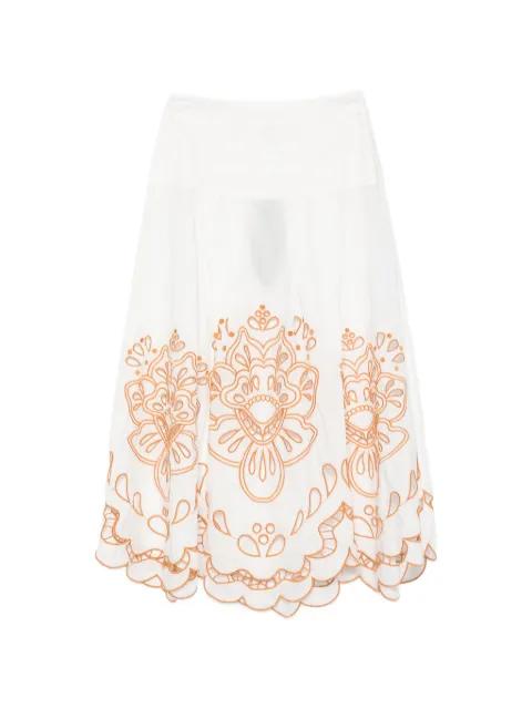 Trop floral-embroidery midi skirt by FARM RIO