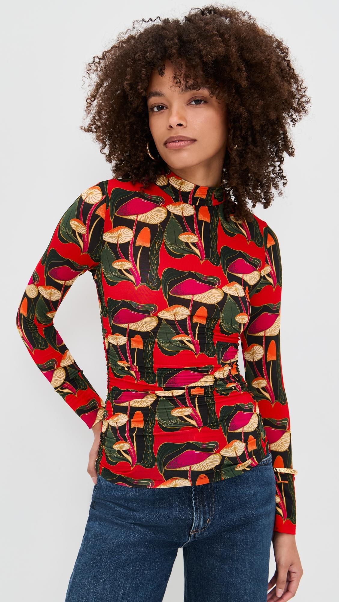 Wild Mushrooms Black Jersey Blouse by FARM RIO