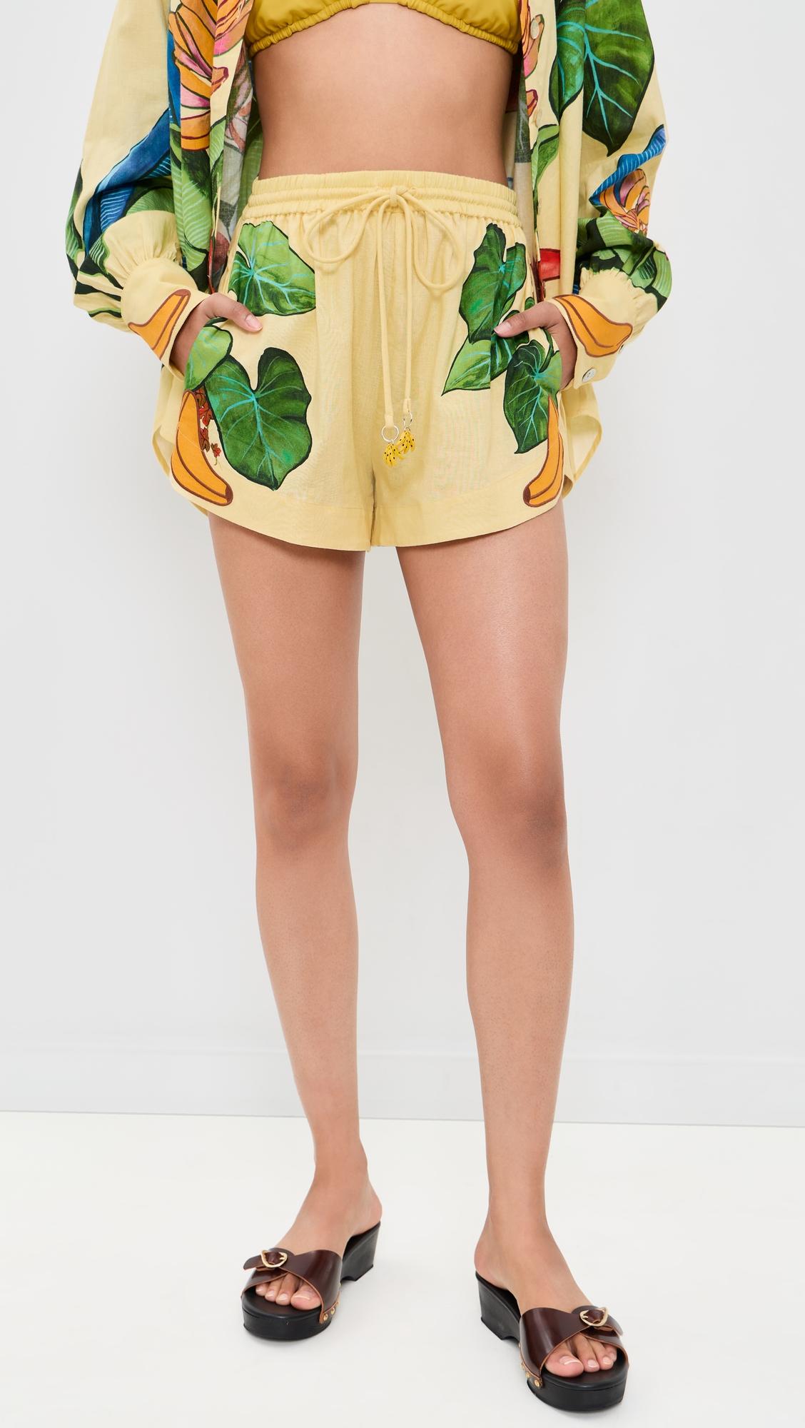Yellow Banana Grapes Drawstring Shorts by FARM RIO