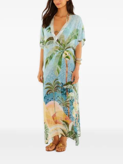 blue embroidered side-slits maxi kimono by FARM RIO