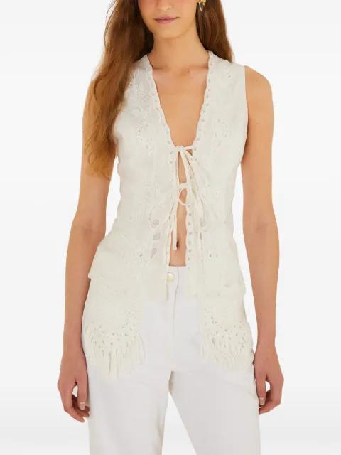 floral-embroidered fringe top by FARM RIO