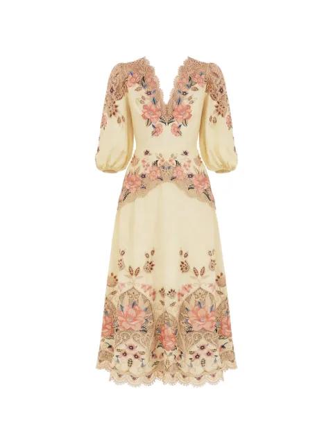 floral-embroidered midi linen dress by FARM RIO