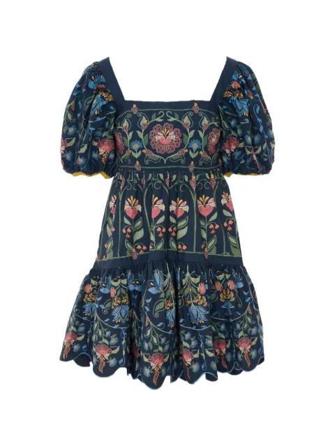 floral-embroidered puff-sleeve mini dress by FARM RIO