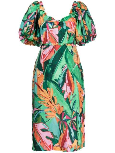 floral-print puff-sleeve midi dress by FARM RIO