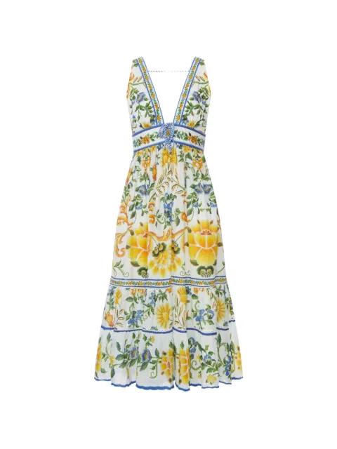 floral-tapestry V-neck midi dress by FARM RIO