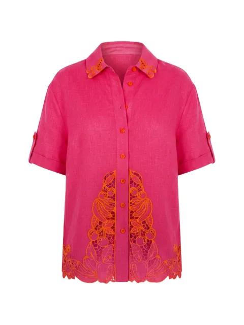 guipure-lace-trim short-sleeve shirt by FARM RIO