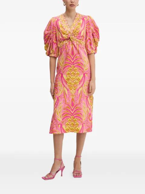 printed puff-sleeve midi dress by FARM RIO