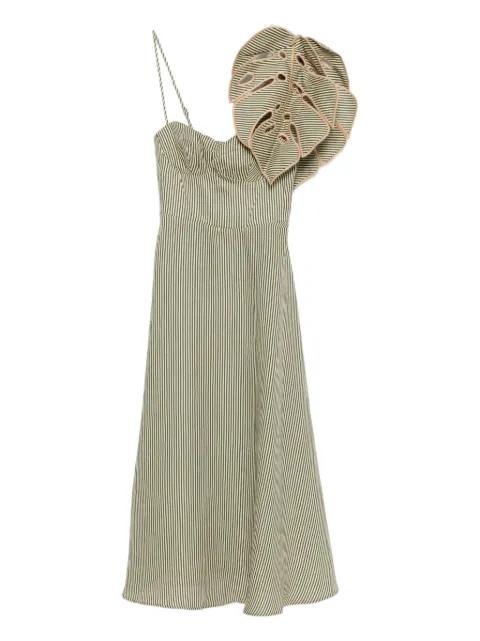 striped leaf-detail midi dress by FARM RIO
