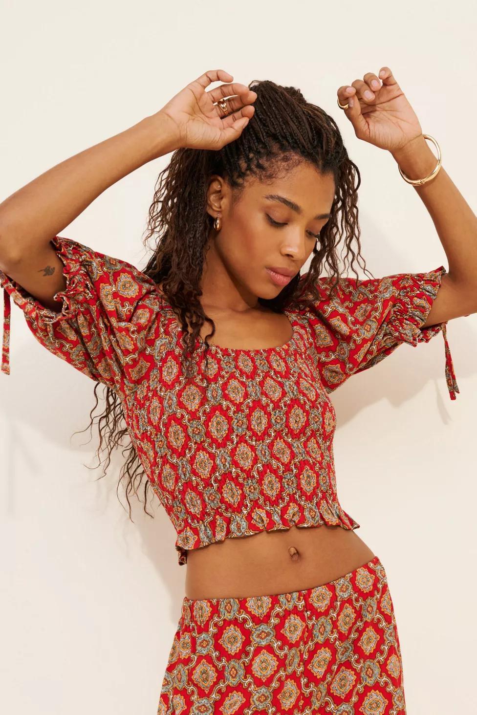 Fashion Brand Company Crop Smocked Puff Sleeve Blouse by FASHION BRAND COMPANY
