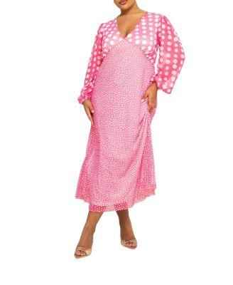 Long Sleeved Polka Dot Midi Dress by FASHION-SZN CURVE