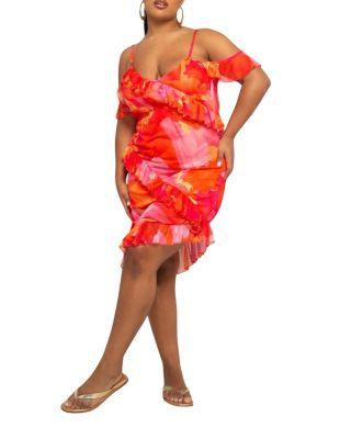 Plus Floral Print Mesh Midi Dress by FASHION-SZN CURVE