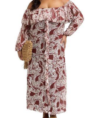 Ruffle Bardot Midaxi Dress by FASHION-SZN CURVE