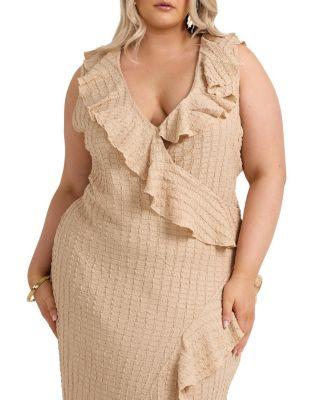 Ruffle Wrap Sleeveless Midi Dress by FASHION-SZN CURVE