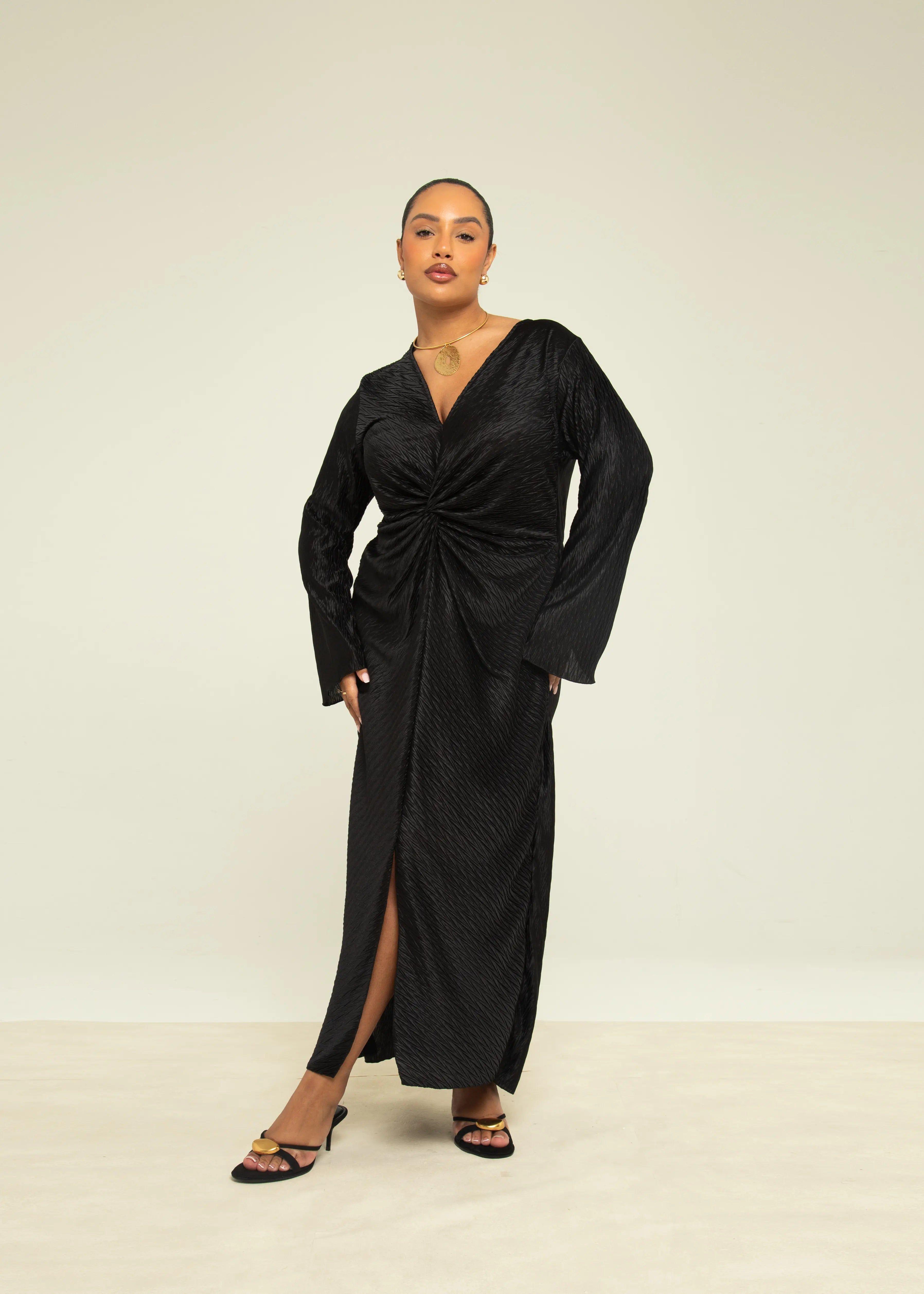Curve Chevron Pleat Twist Front Midaxi Dress by FASHION-SZN