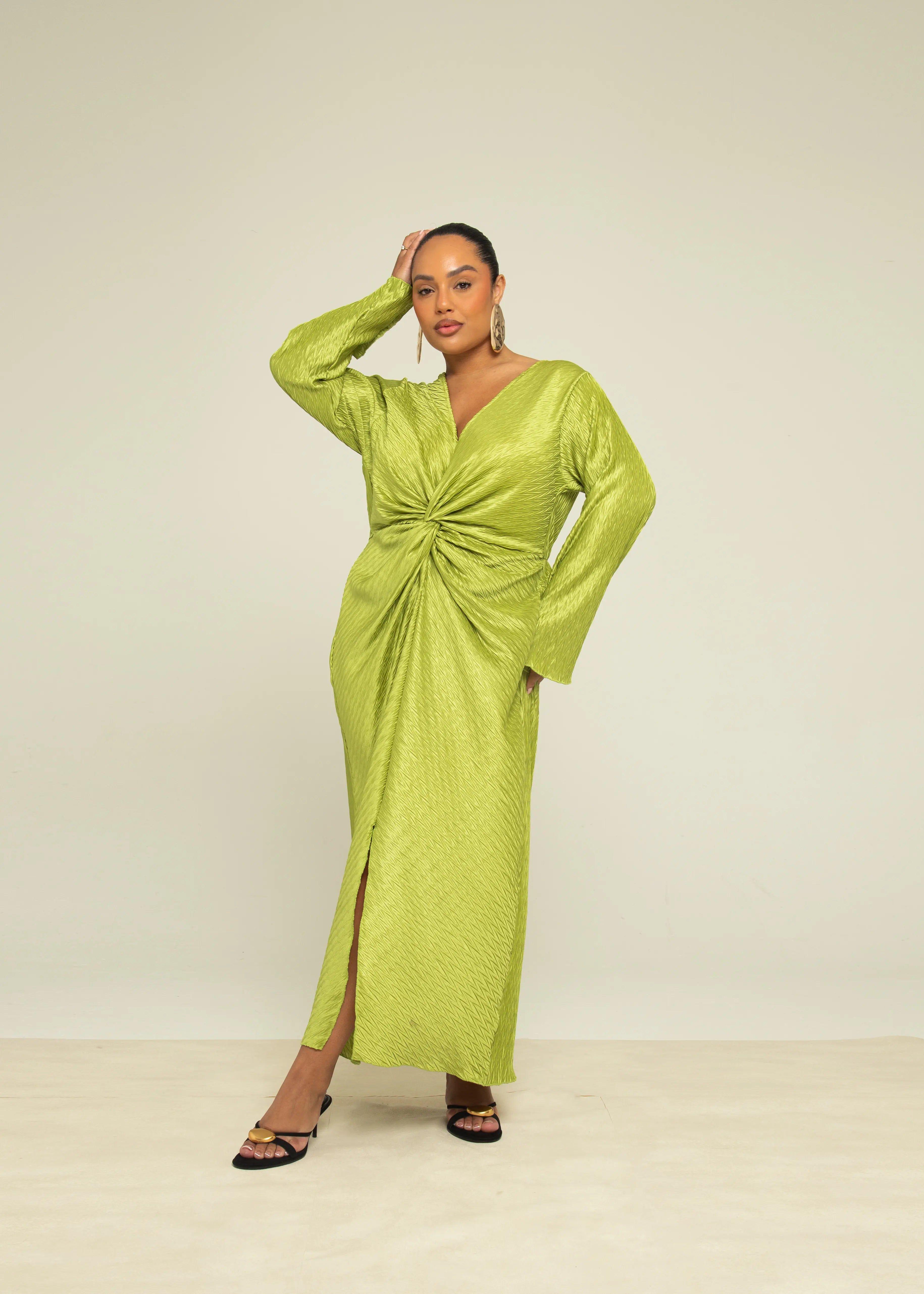 Curve Chevron Pleat Twist Front Midaxi Dress by FASHION-SZN