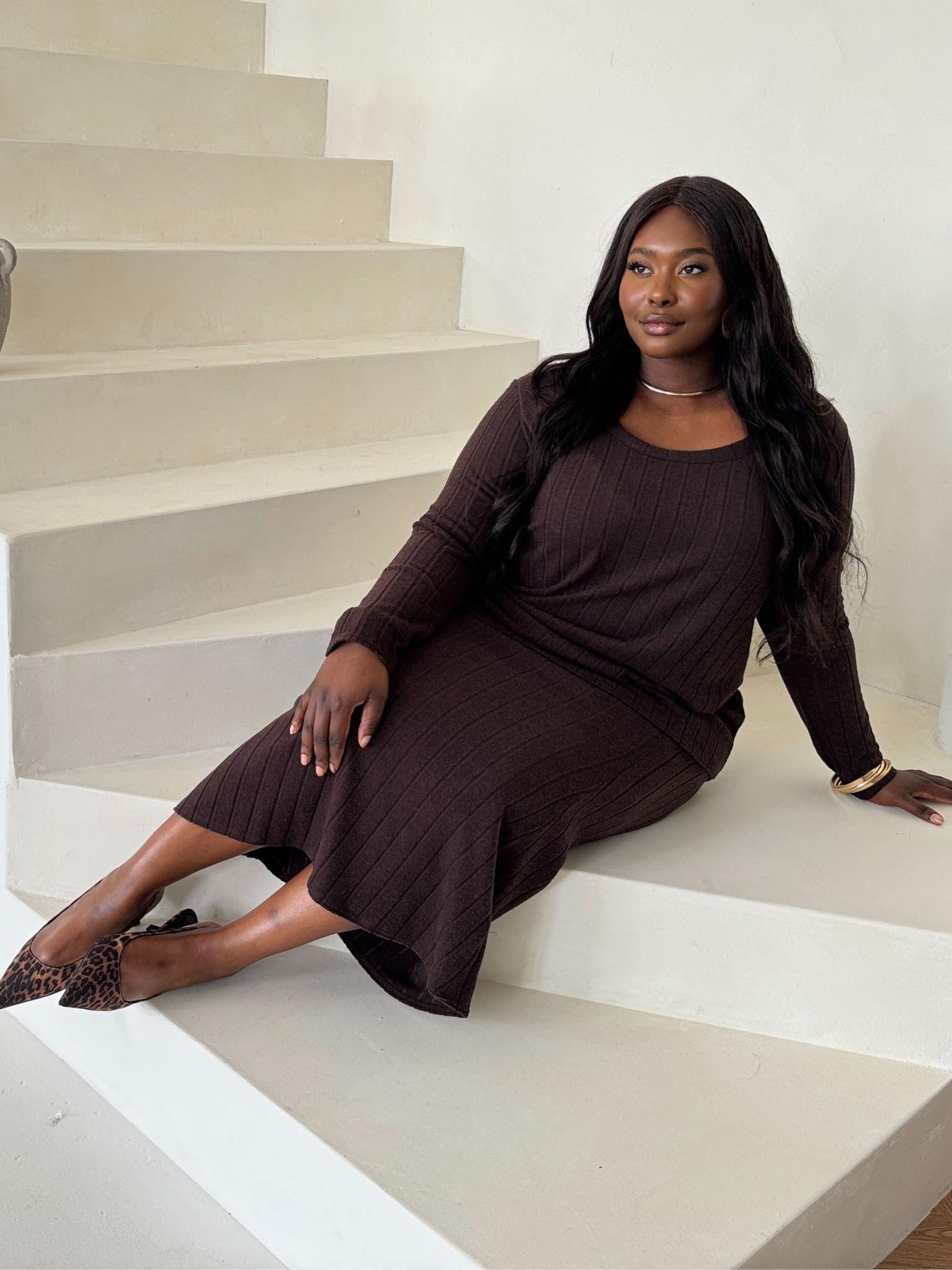 Curve Chunky Rib Black Knitted Maxi Skirt by FASHION-SZN