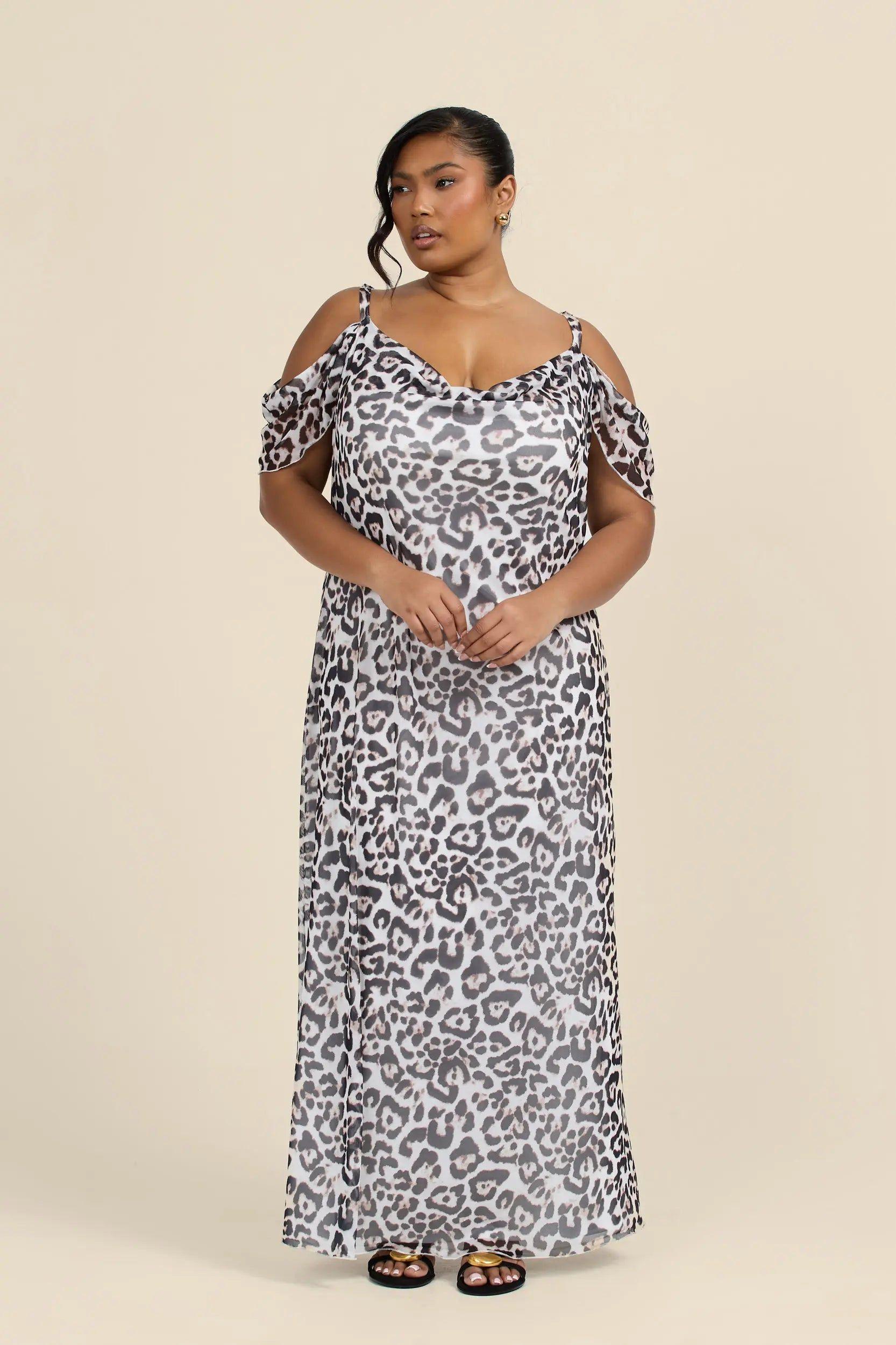 Curve Cold Shoulder Leopard Print Maxi Dress by FASHION-SZN