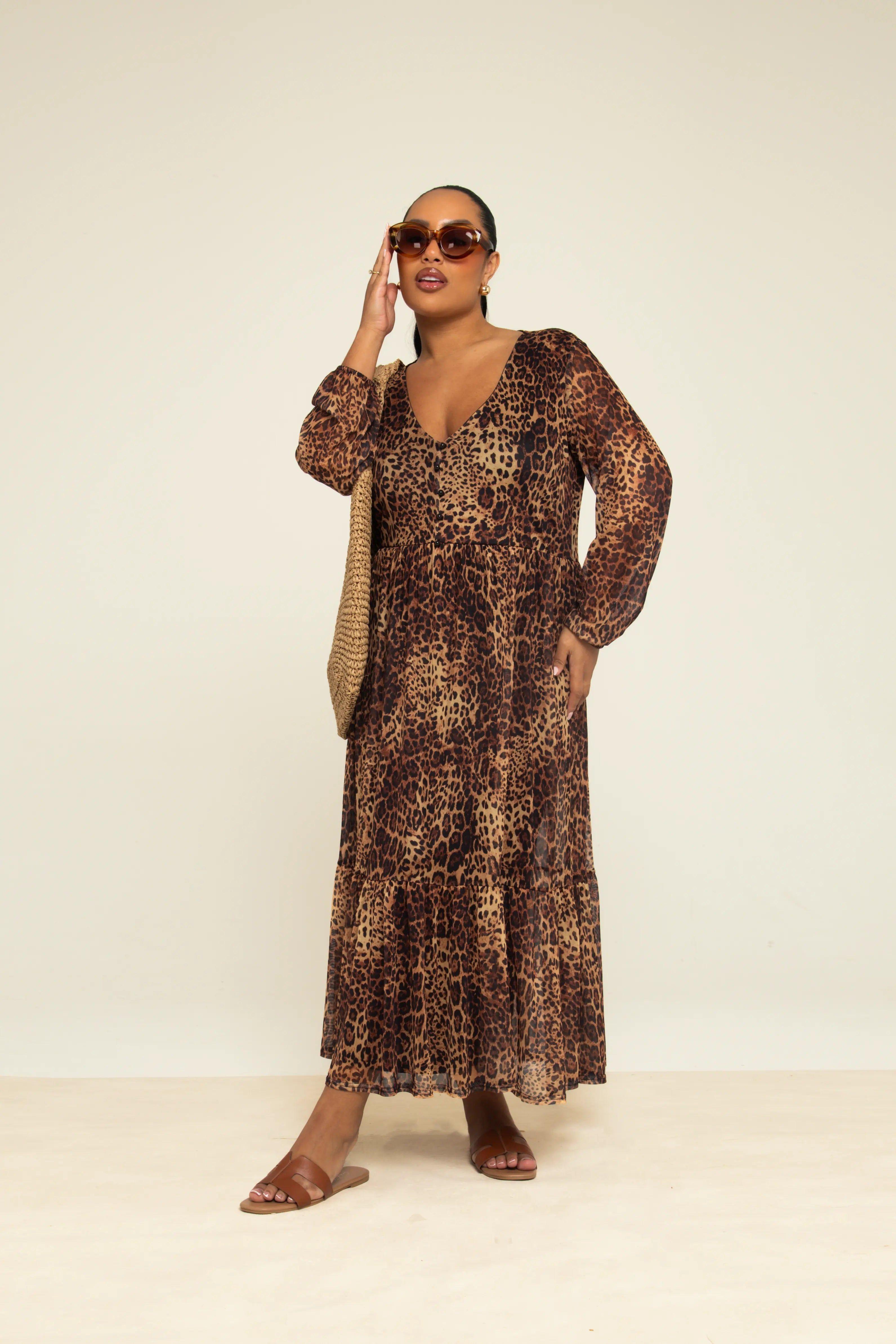 Curve Leopard Print Midaxi Smock Dress by FASHION-SZN