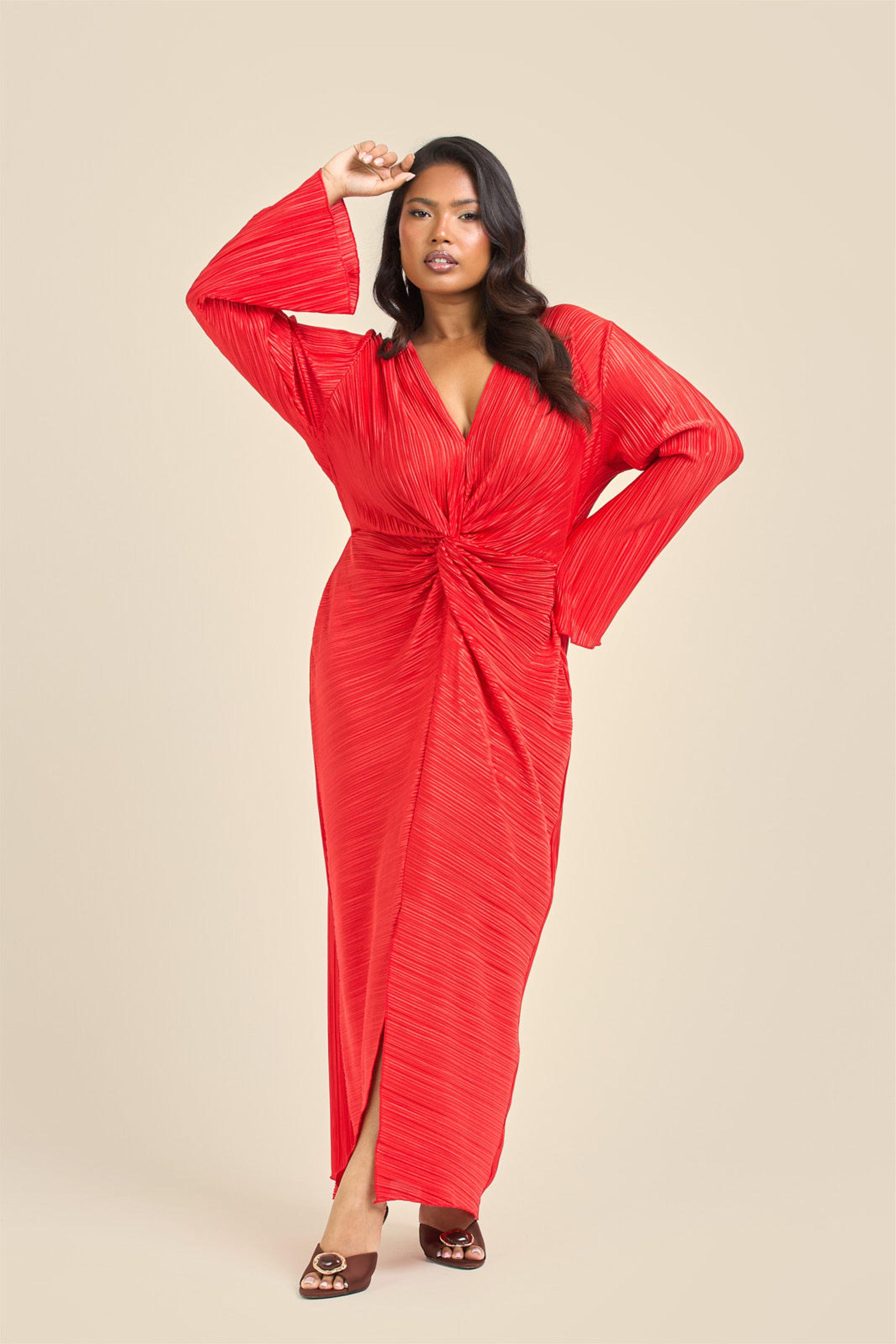 Curve Plisse Twist Front Flare Sleeve Midaxi Dress by FASHION-SZN