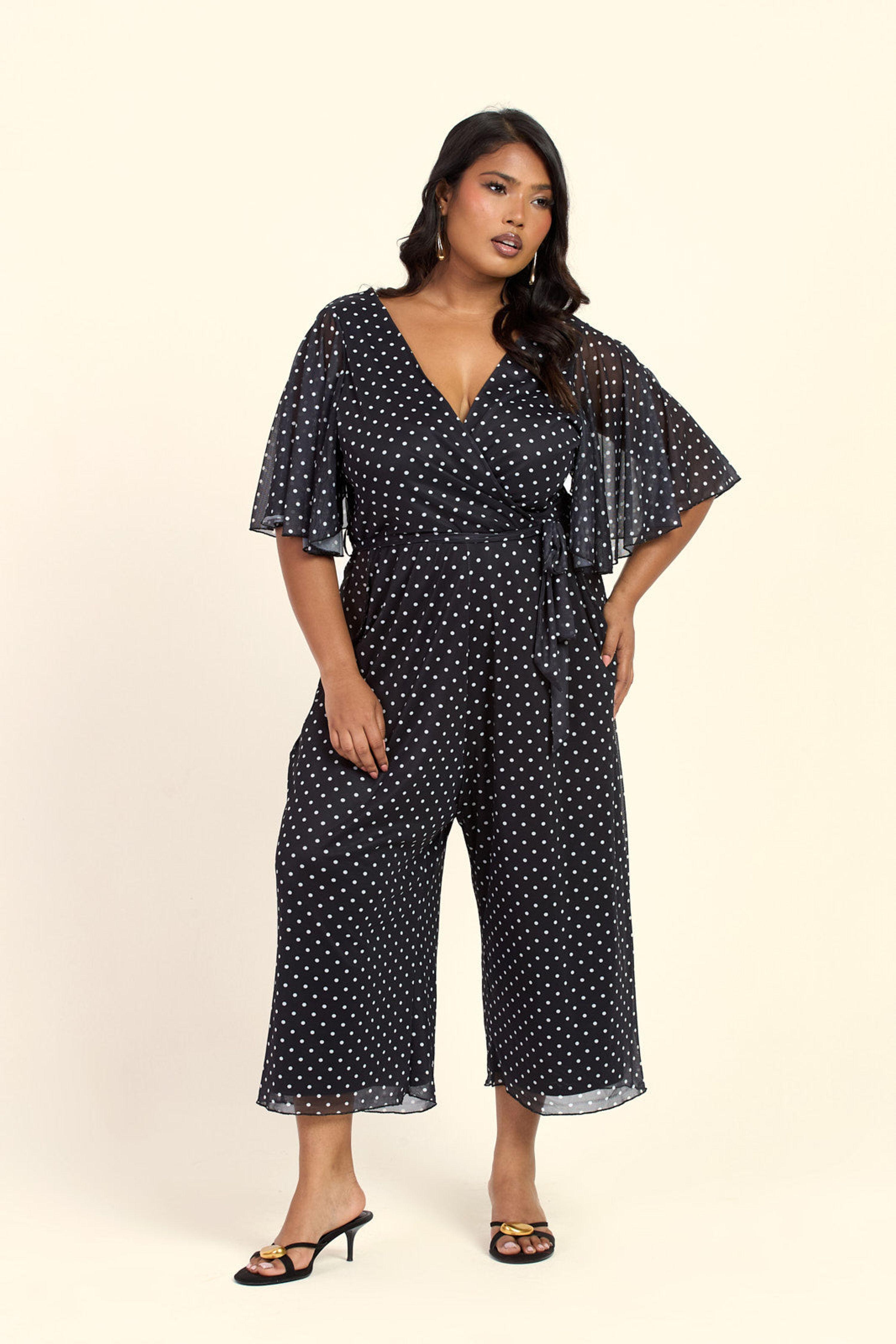 Curve Polka Dot Short Sleeved Culotte Jumpsuit by FASHION-SZN