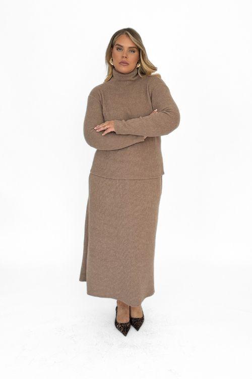 Curve Soft Knitted Maxi Skirt In Camel by FASHION-SZN