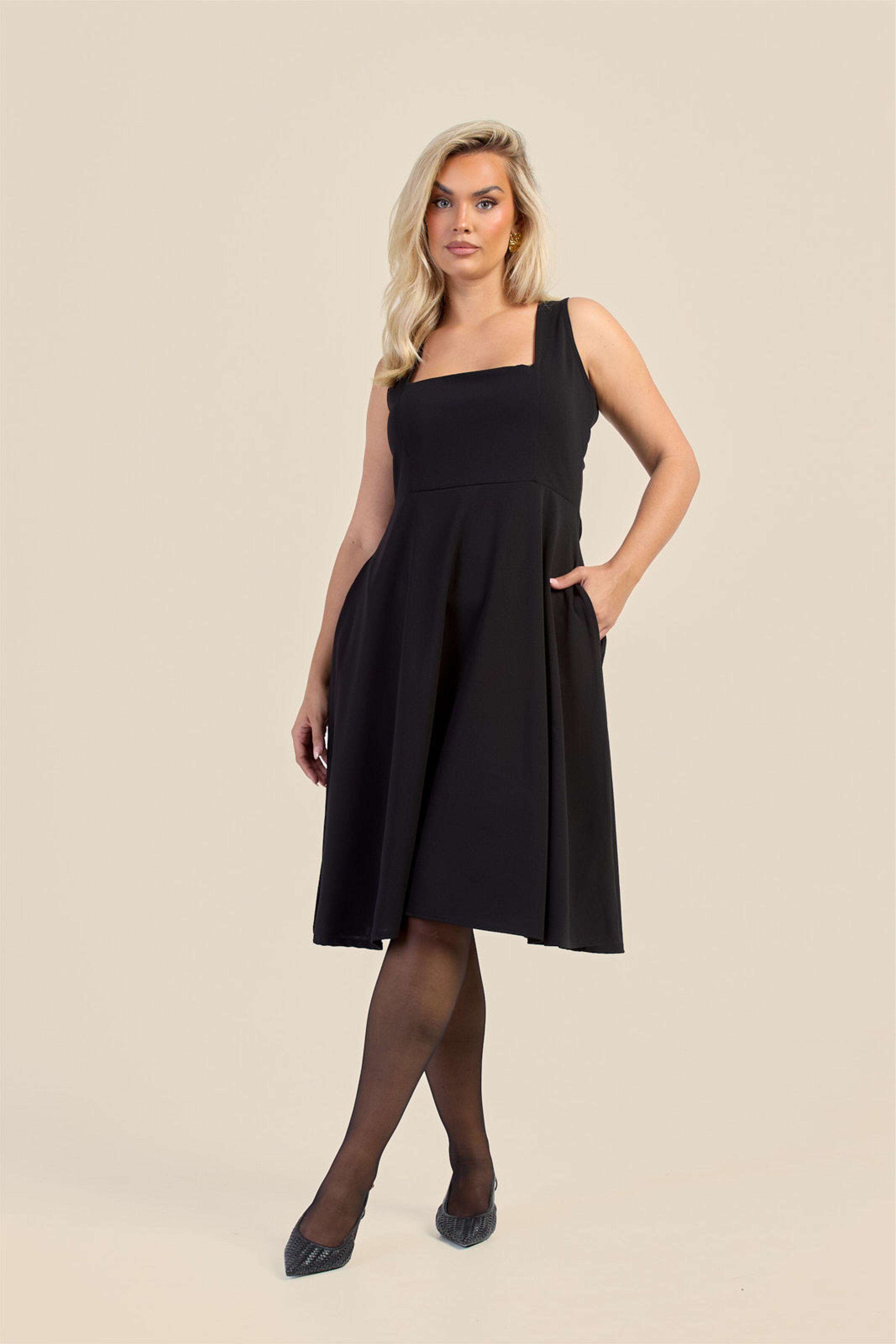 Curve Square Neck Flared Scuba Skater Dress by FASHION-SZN