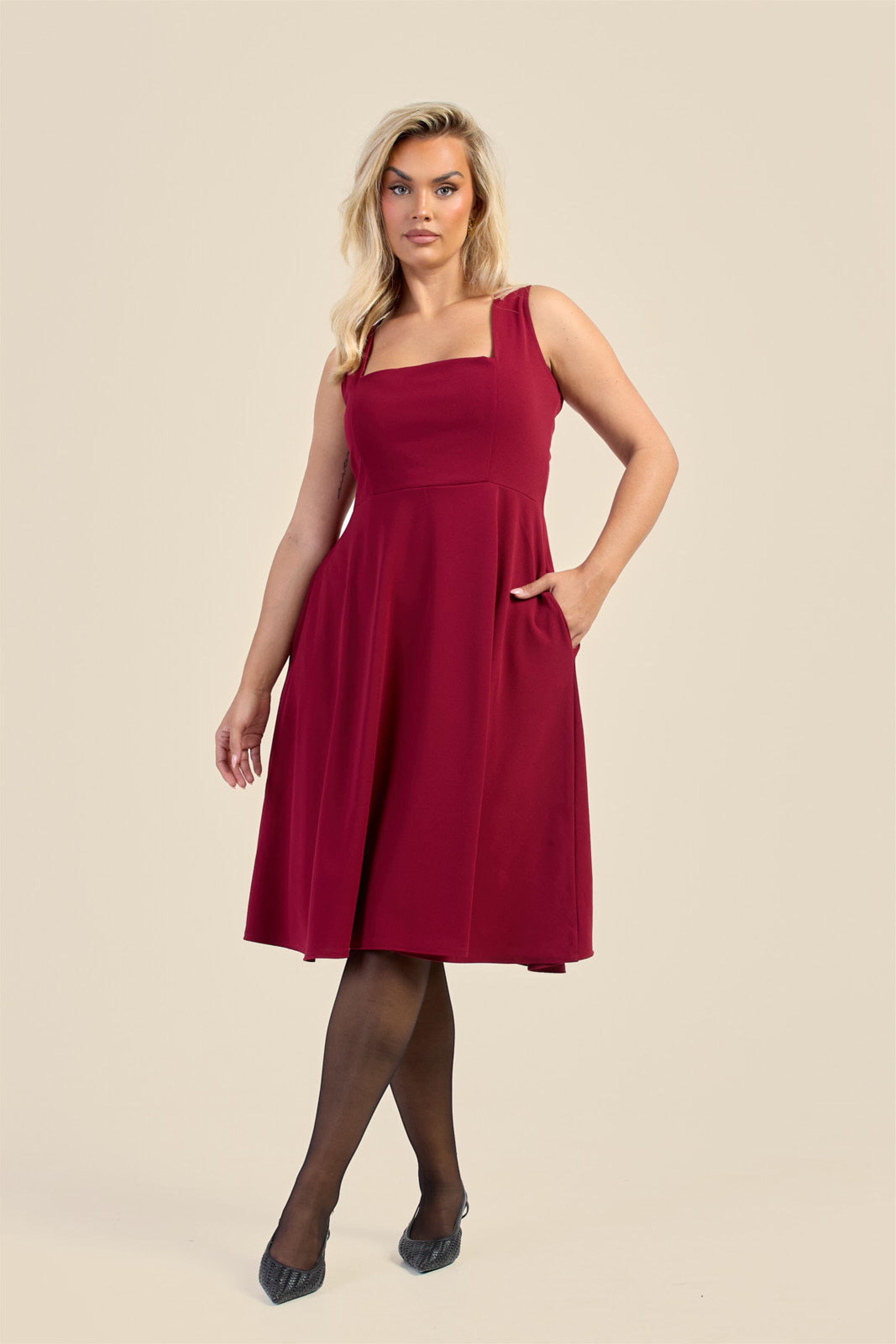 Curve Square Neck Flared Scuba Skater Dress by FASHION-SZN Curve Square Neck Flared Scuba Skater Dress by FASHION-SZN