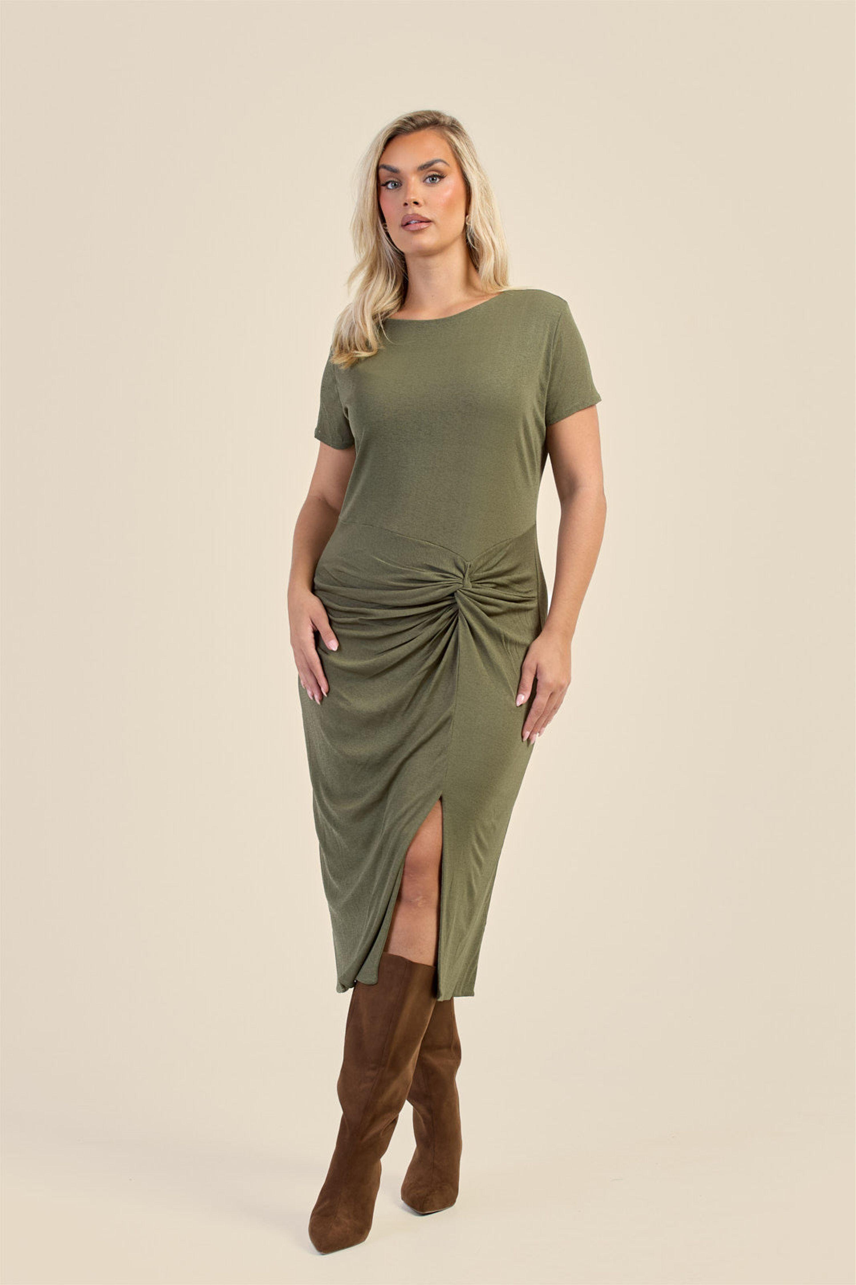 Curve Textured Knit Knotted Front Midi Dress by FASHION-SZN