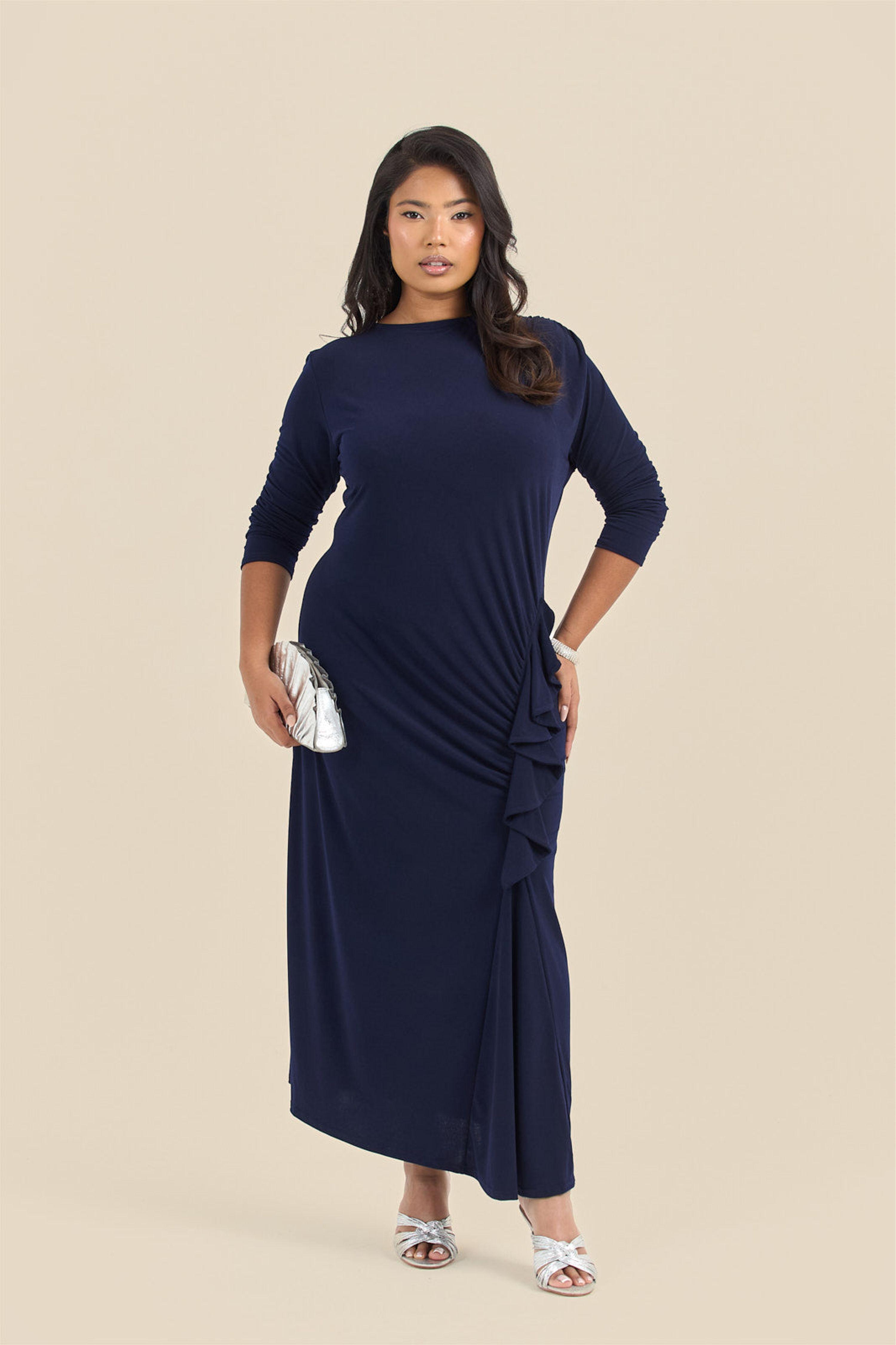Plus Size Ruffle Side Midi Dress by FASHION-SZN