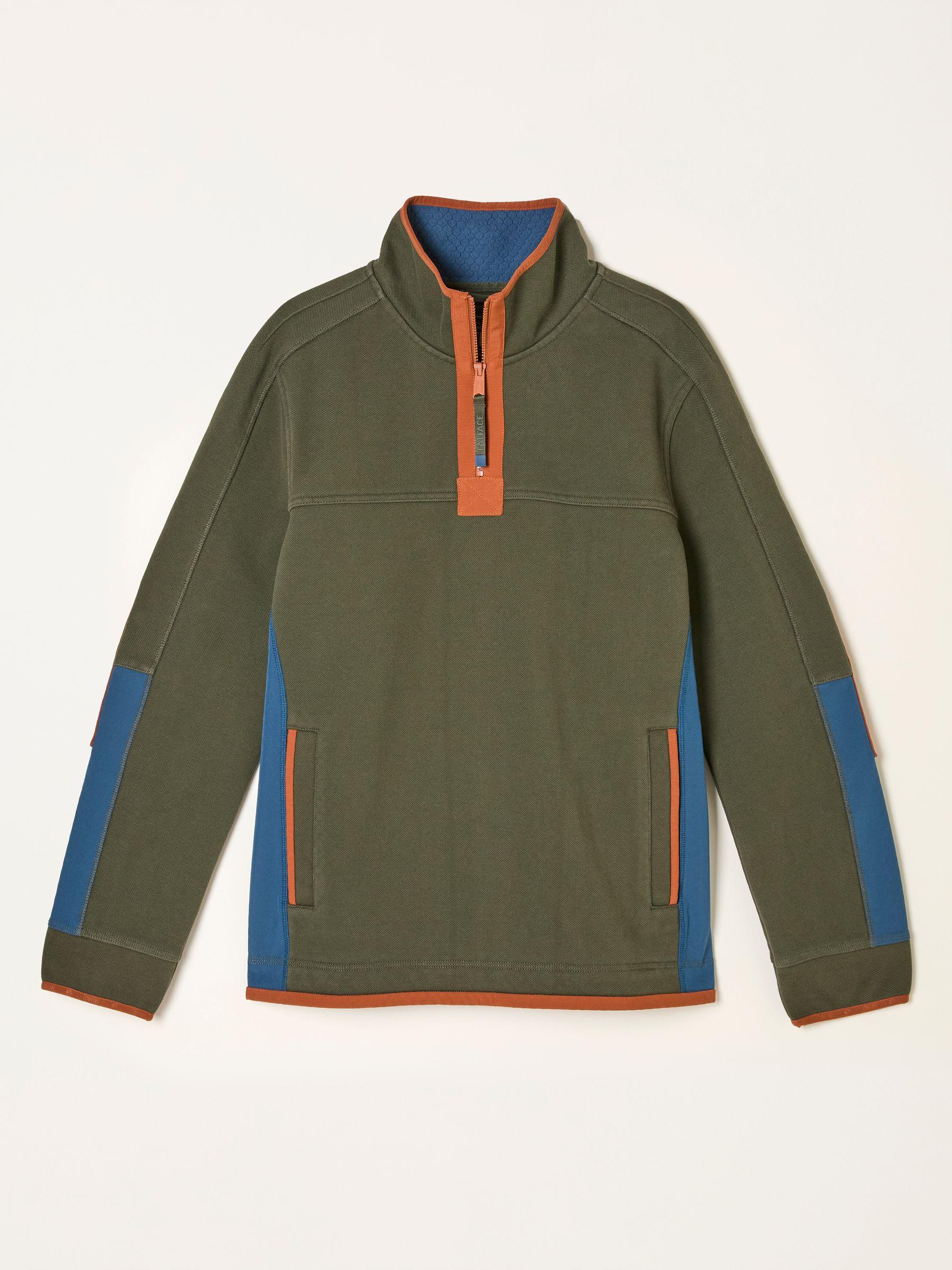 Airlie Khaki Green Hybrid Quarter Neck Sweat by FAT FACE