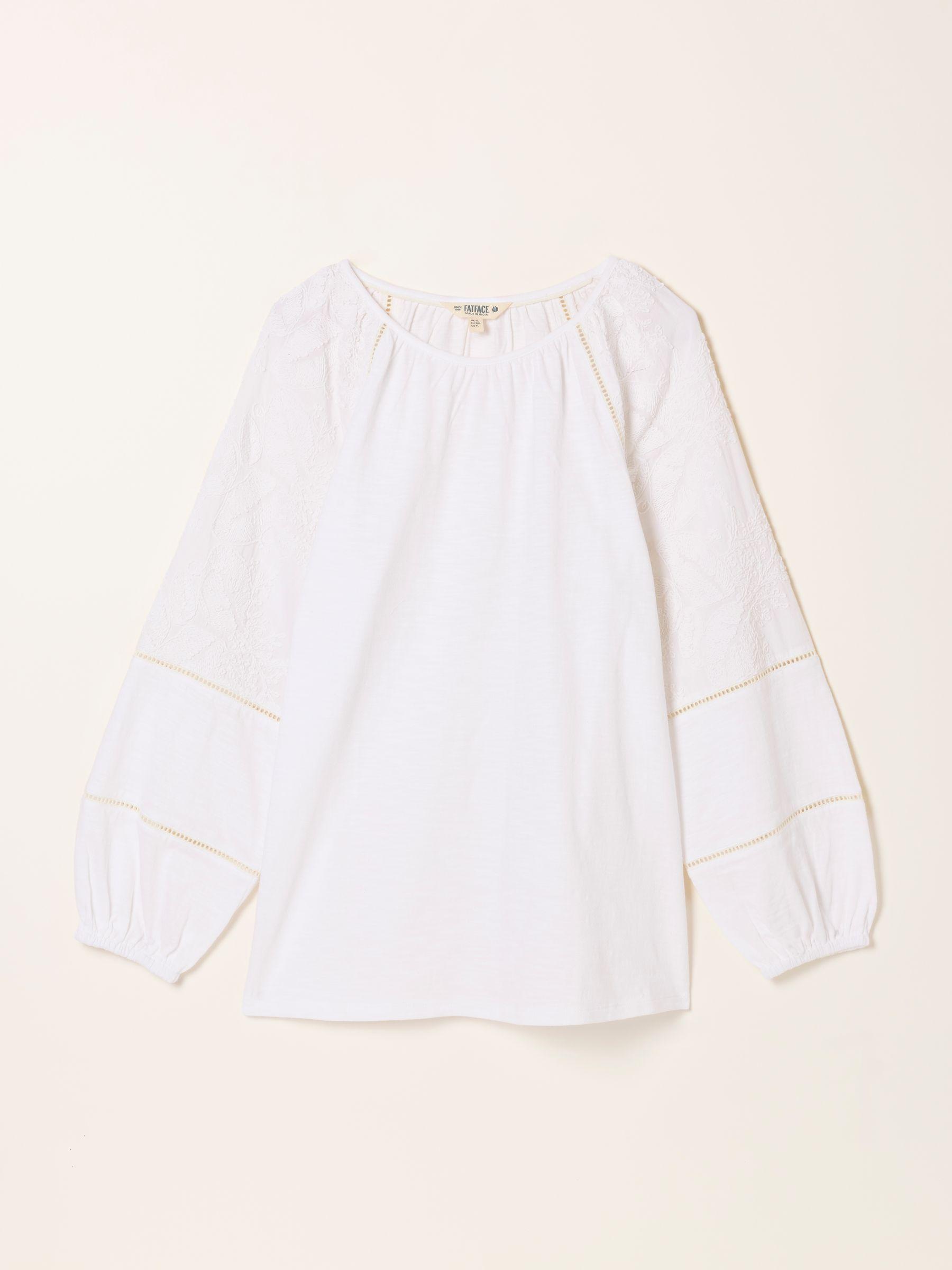 Ally White Embroidered Sleeve Top by FAT FACE