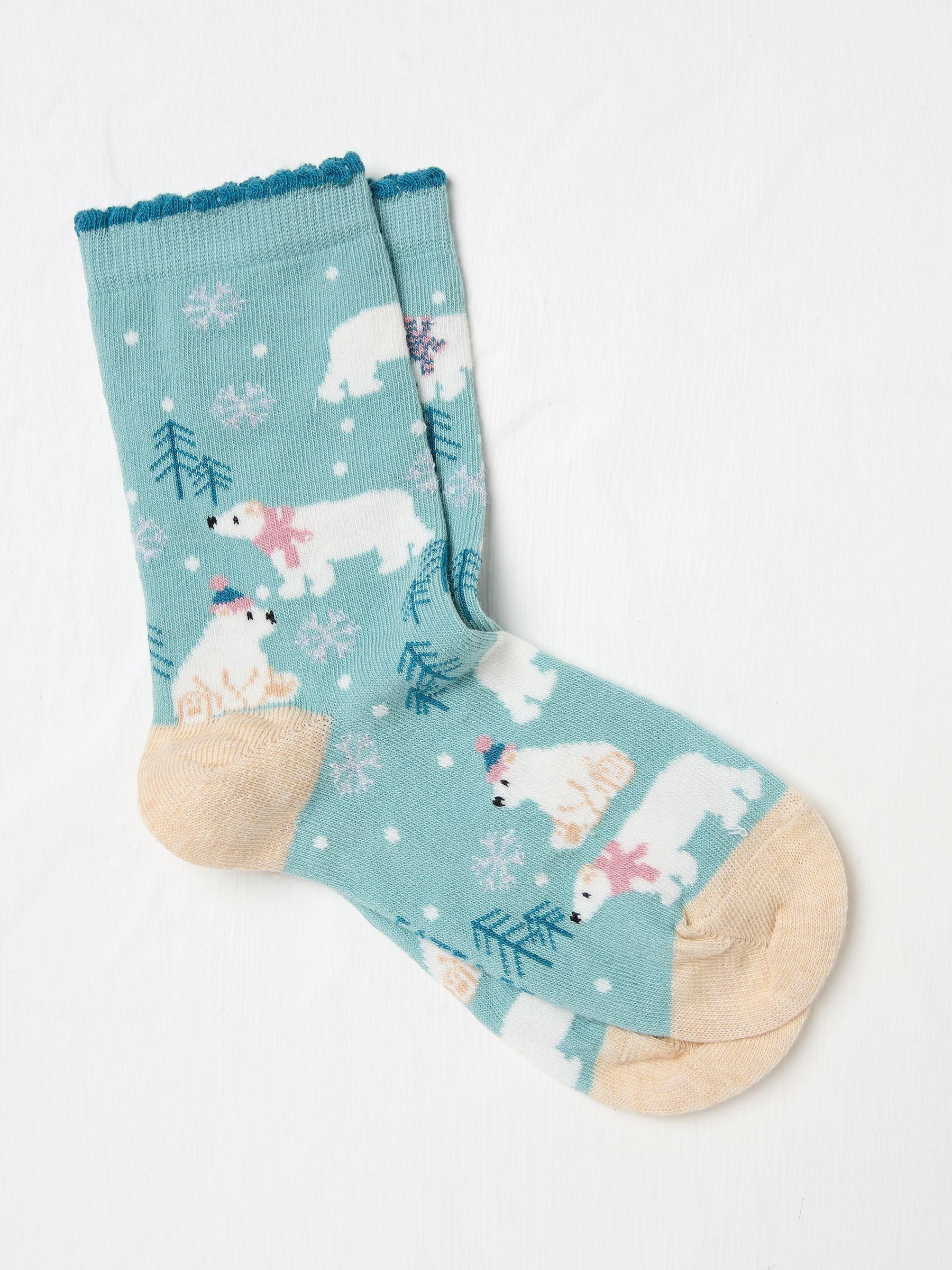 Aqua Blue Polar Bear Socks 1 Pack by FAT FACE
