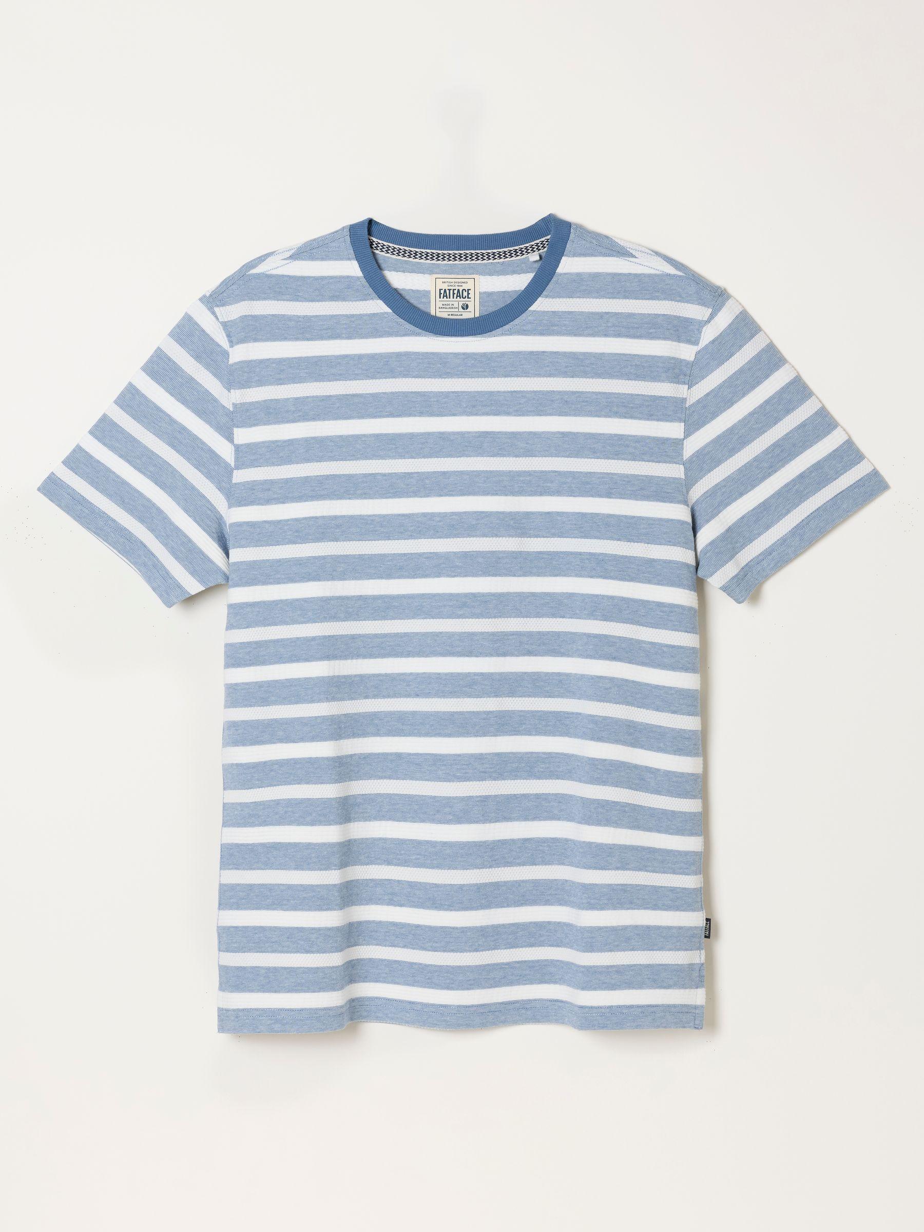 Ash Blue Short Sleeve Jacquard Stripe T Shirt by FAT FACE