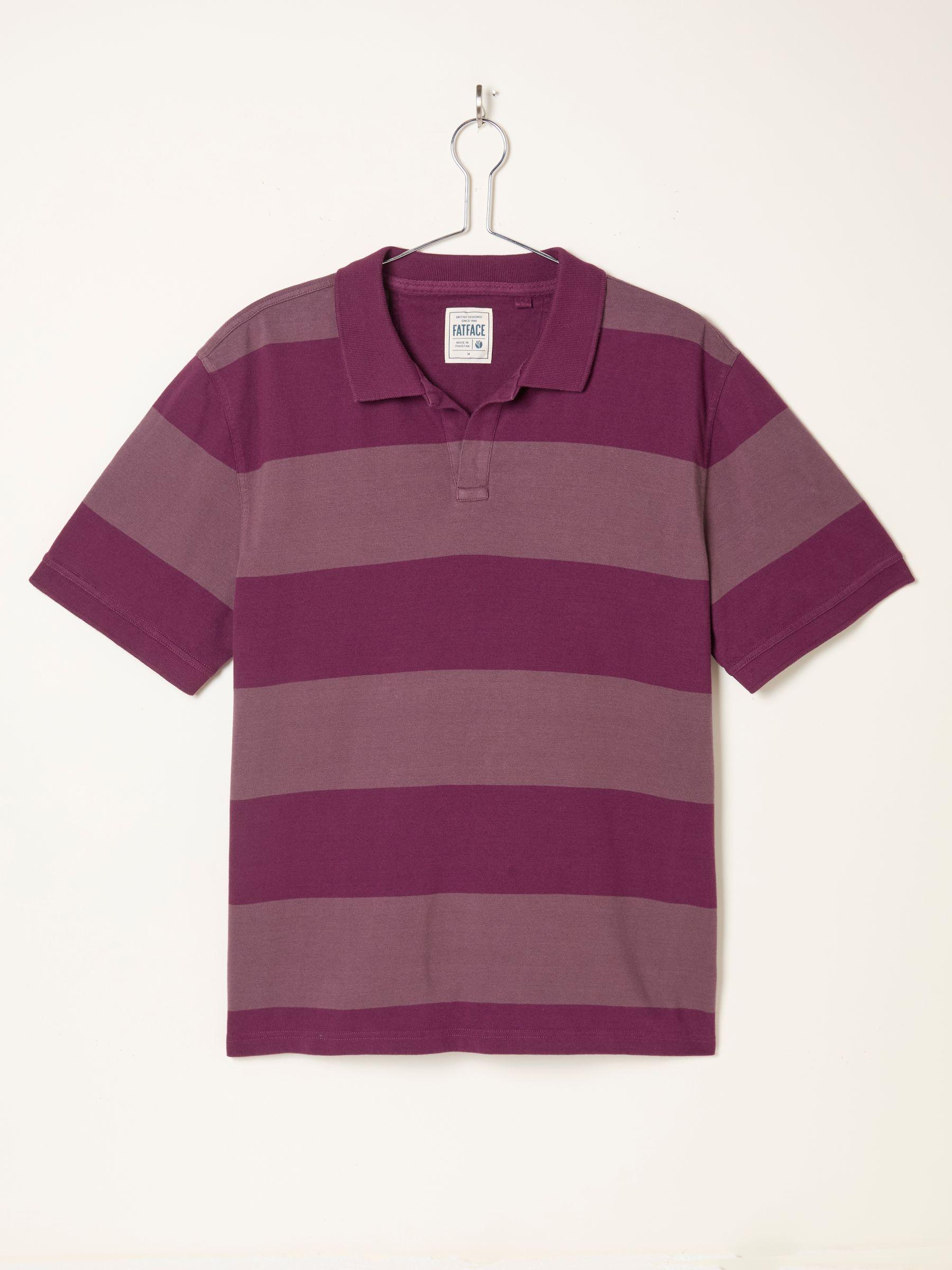 Ashton Relaxed Fit Purple Rugby Stripe Notch Polo by FAT FACE