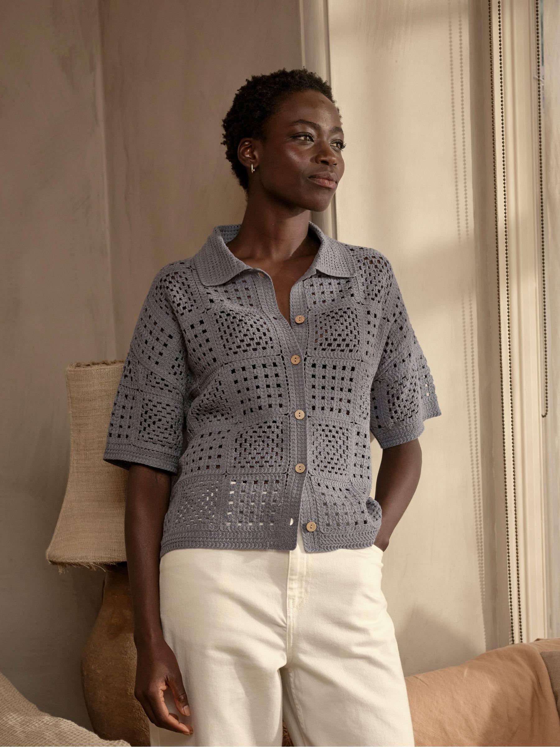 Astrid Blue Crochet Shirt by FAT FACE