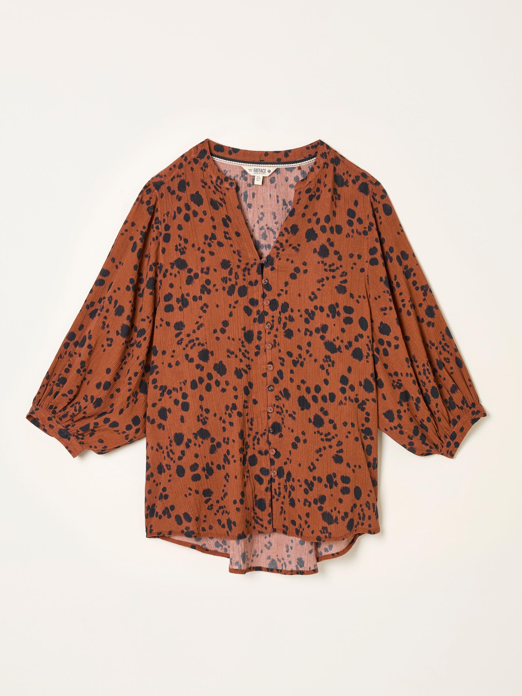 Beckett Tan Brown Animal Spot Blouse by FAT FACE